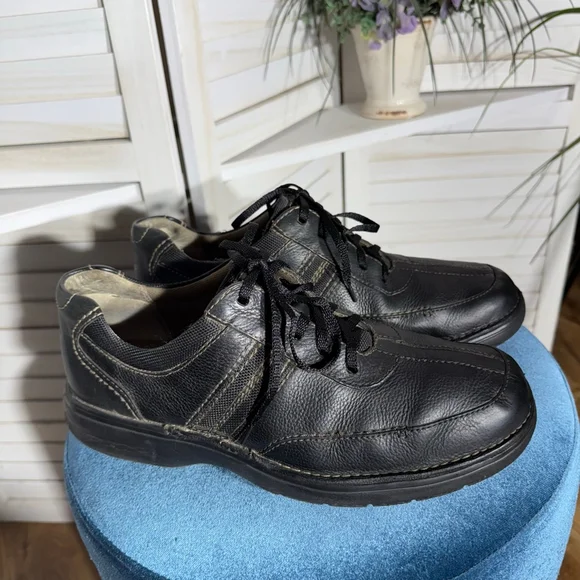Clarks Mens Slone Lace Up Oxford Black Leather Shoes Size 10.5 - Picture 1 of 10